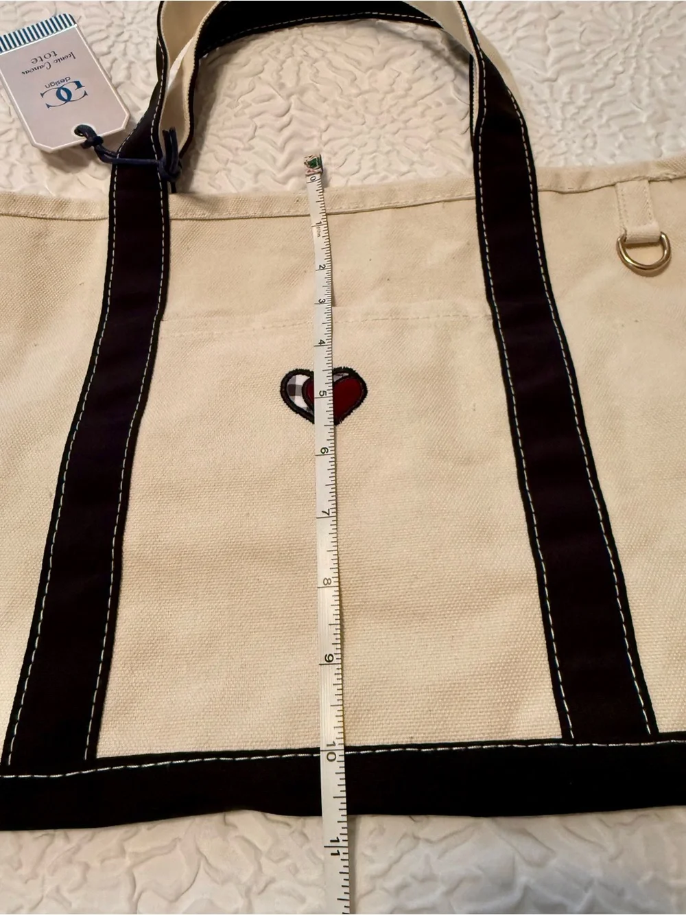 Tote bag - GC Design - white black w/red & plaid hearts.  NEW w/tags. 11x18x6.5”